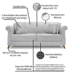 Sofá Amsterdam 3 Lugares 2,00 Linho Rustico Grigio - Lucadi Home - 7