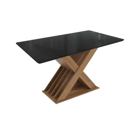 Mesa de Sala Jantar Graviola C/tampo Madeirado C/ Vidro 90x160cm Nogueira/preto Fosco/vidro Preto -