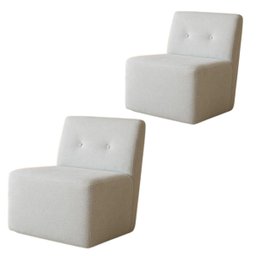 Kit 02 Poltronas Orgânica Milena com Botões Bouclê Bege Sala Recepção - 1