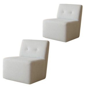 Kit 02 Poltronas Orgânica Milena com Botões Bouclê Bege Sala Recepção
