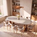 Ver imagem 1 de Conjunto de Jantar Mesa Oval Tali 210cm e 8 Cadeiras Ema CabeCasa MadeiraOriginals Off White/Prata