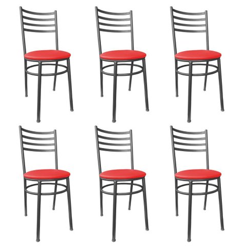 Kit Conjunto 6 Cadeiras para Cozinha Mesa Jantar Bar Lanchonete Restaurante Preta Estofado Vermelho
