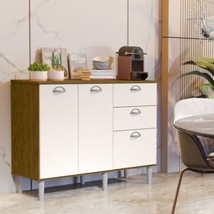 Balcão Armario Star Cozinha 2 Portas com 1 Gavetão e 2 Gavetas:Freijó/Off White