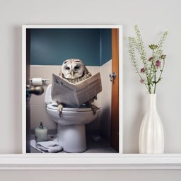 Quadro Decorativo Coruja no Banheiro 45x34cm:madeira Preta - 2