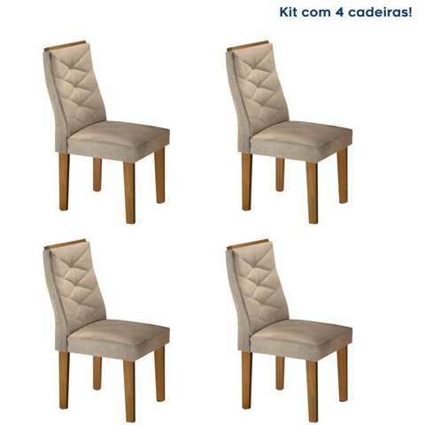 Conjunto 4 Cadeiras para Sala de Jantar Germany Bege/Ypê