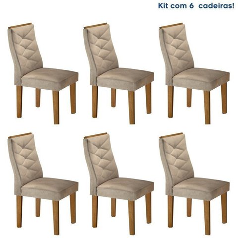Conjunto 6 Cadeiras para Sala de Jantar Estofadas Ypê Germany Bege