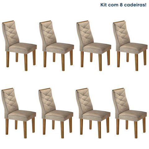 Conjunto 8 Cadeiras para Sala de Jantar Germany Bege/Ypê