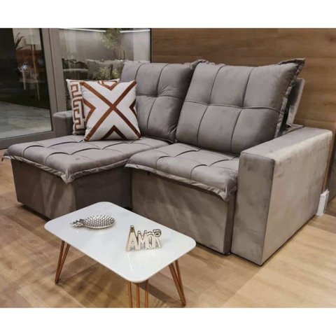 Sofá Retrátil e Reclinável 4 Lugares com Molas 230cm Safira Veludo Pillow Marrom Claro