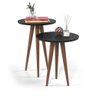Conjunto de Mesa de Canto Lateral Decorativa para Sala de Estar Pés de Madeira Slim Preto - 2