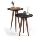 Ver imagem 2 de Conjunto de Mesa de Canto Lateral Decorativa para Sala de Estar Pés de Madeira Slim Preto
