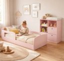 Ver imagem 3 de Kit Quarto Infantil Cama Montessoriana Solteiro + Cômoda Trocador Rosa
