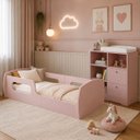Ver imagem 1 de Kit Quarto Infantil Cama Montessoriana Solteiro + Cômoda Trocador Rosa