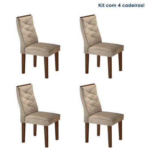 Conjunto 4 Cadeiras para Sala de Jantar Germany Bege/Chocolate