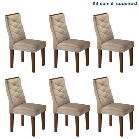Conjunto 6 Cadeiras para Sala de Jantar Germany Bege/Chocolate