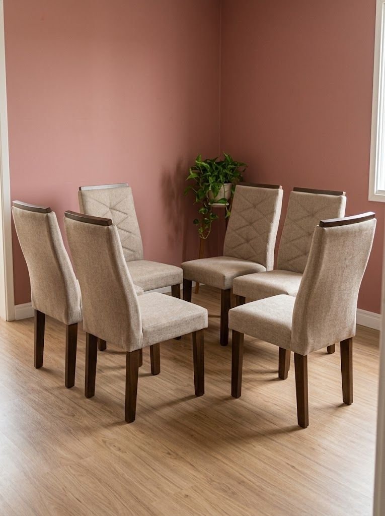 Conjunto 6 Cadeiras para Sala de Jantar Germany Bege/Chocolate