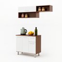 Ver imagem 1 de Armário de Cozinha Compacta 150cm com Armário e Balcão 4 Portas 1 Gaveta Bco05 Lâmina Mel/branco