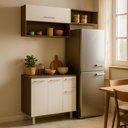 Ver imagem 2 de Armário de Cozinha Compacta 150cm com Armário e Balcão 4 Portas 1 Gaveta Bco05 Lâmina Mel/branco