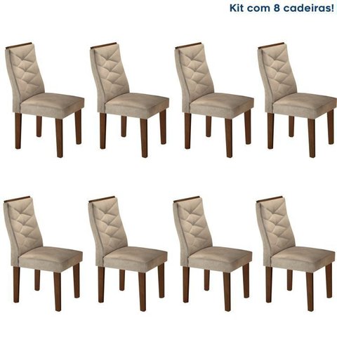 Conjunto 8 Cadeiras para Sala de Jantar Germany Bege/Chocolate