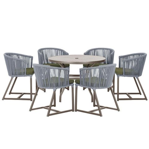 Mesa e 6 Cadeiras Jantar Noronha Marrom E13 Trama Original Prata