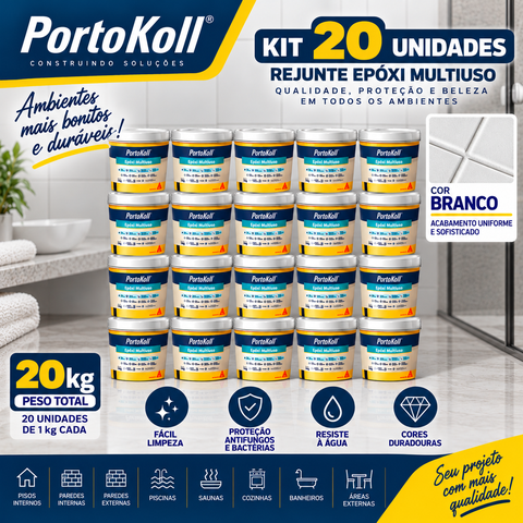 Kit 20 Rejunte Multiuso Epóxi Branco Porto Koll 1kg