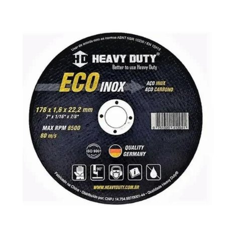 Disco Corte Aço Ecoinox 7" - 178x1,6x22,2mm – Heavy Duty, Tamanho: 7"