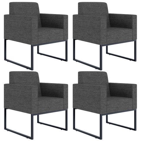 Kit 4 Poltronas Decorativa Sala e Recepção Base Fixa Metal Helô L02 Linho Cinza Escuro - Lyam