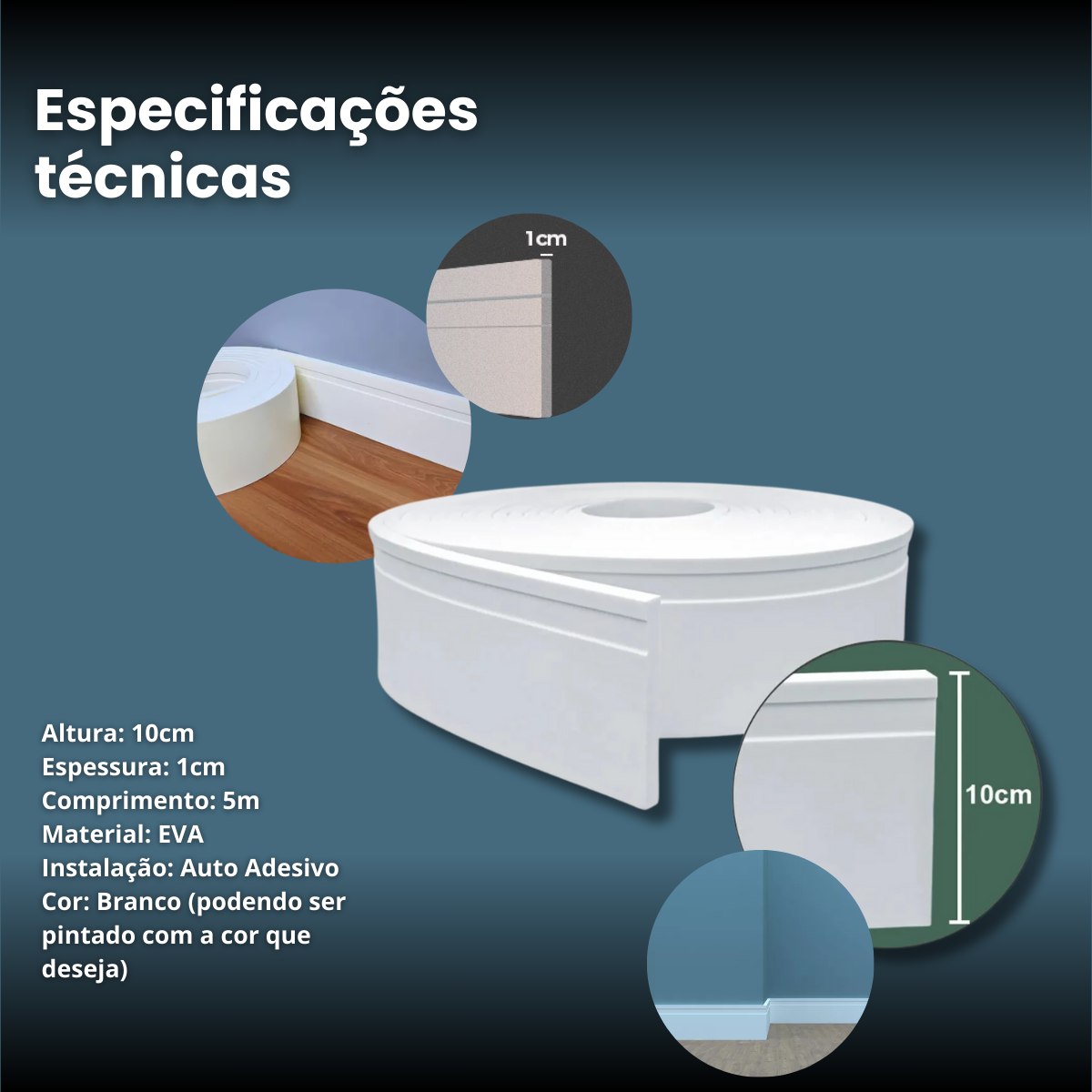 Roda Pé Flexível Autocolante À Prova de Água 10cm - 5 Metros - 4