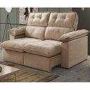 Ver imagem 1 de Sofá Retrátil e Reclinável 3 Lugares com Molas 2,10m Carrancas Veludo Pillow 20cm Bege Areia