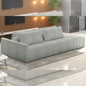 Sofá Ilha Modulado Milos 232cm Puff Lateral Bouclê Cinza G33 - Gran Belo