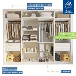 Conjunto Guarda Roupa Casal Premium 279,3cm 4 Portas e Cômoda 129,5cm 1 Porta 4 Gavetas Minastex - 6
