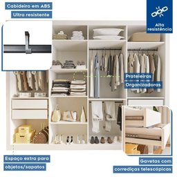 Conjunto Guarda Roupa Casal Premium 279,3cm 4 Portas e Cômoda 129,5cm 1 Porta 4 Gavetas Minastex - 5