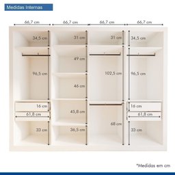 Conjunto Guarda Roupa Casal Premium 279,3cm 4 Portas e Cômoda 129,5cm 1 Porta 4 Gavetas Minastex - 4