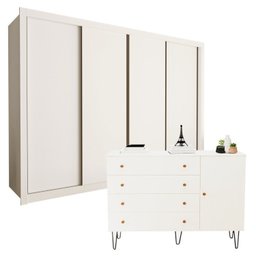 Conjunto Guarda Roupa Casal Premium 279,3cm 4 Portas e Cômoda 129,5cm 1 Porta 4 Gavetas Minastex - 1