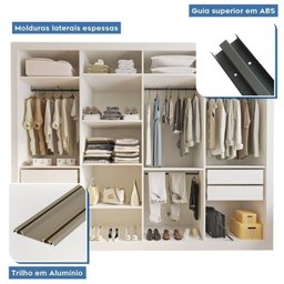 Conjunto Guarda Roupa Casal Premium 279,3cm 4 Portas e Cômoda 129,5cm 1 Porta 4 Gavetas Minastex - 7