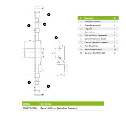 Barra para Fechadura Cremona 1000 Mm Fgvtn - 2