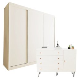 Conjunto Guarda Roupa Casal Premium 205,9cm 3 Portas  e Cômoda 129,5cm 1 Porta 4 Gavetas Minastex - 1