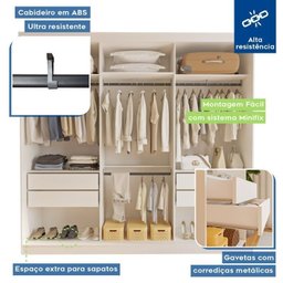 Conjunto Guarda Roupa Casal Premium 205,9cm 3 Portas  e Cômoda 129,5cm 1 Porta 4 Gavetas Minastex - 6