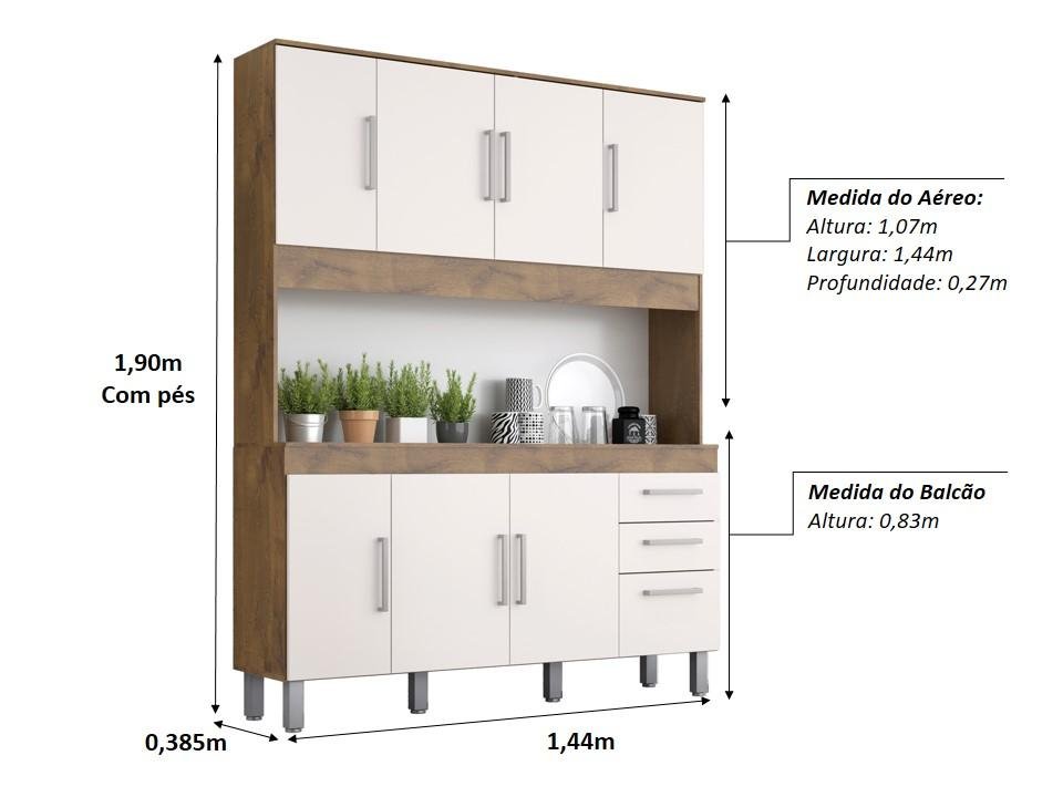 Cozinha Compacta Sagitario 1,44M 7 Portas 3 Gav Castanho/Off White - 5