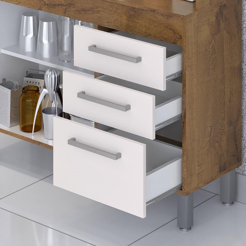 Cozinha Compacta Sagitario 1,44M 7 Portas 3 Gav Castanho/Off White - 4
