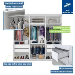 Conjunto Guarda Roupa Casal Premium 205,9cm 3 Portas  e Cômoda 129,5cm 1 Porta 4 Gavetas Minastex - 3
