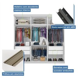 Conjunto Guarda Roupa Casal Premium 205,9cm 3 Portas  e Cômoda 129,5cm 1 Porta 4 Gavetas Minastex - 10