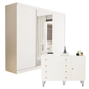 Conjunto Guarda Roupa Casal Premium 205,9cm 3 Portas  e Cômoda 129,5cm 1 Porta 4 Gavetas Minastex