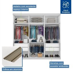 Conjunto Guarda Roupa Casal Premium 205,9cm 3 Portas  e Cômoda 129,5cm 1 Porta 4 Gavetas Minastex - 2