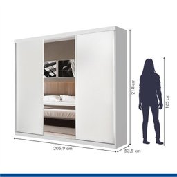 Conjunto Guarda Roupa Casal Premium 205,9cm 3 Portas  e Cômoda 129,5cm 1 Porta 4 Gavetas Minastex - 7