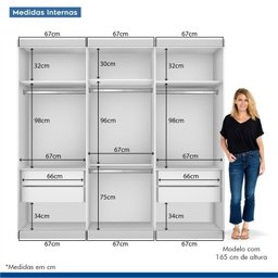 Conjunto Guarda Roupa Casal Premium 205,9cm 3 Portas  e Cômoda 129,5cm 1 Porta 4 Gavetas Minastex - 11