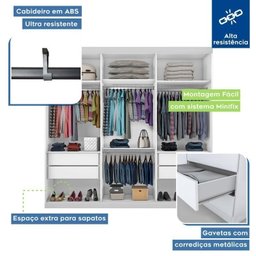 Conjunto Guarda Roupa Casal Premium 205,9cm 3 Portas  e Cômoda 129,5cm 1 Porta 4 Gavetas Minastex - 9