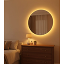 Ver imagem 1 de Espelho Redondo Lapidado com Luz Led Quente para Maquiagem Quarto Sala Salão Suporte de Fixação 40cm