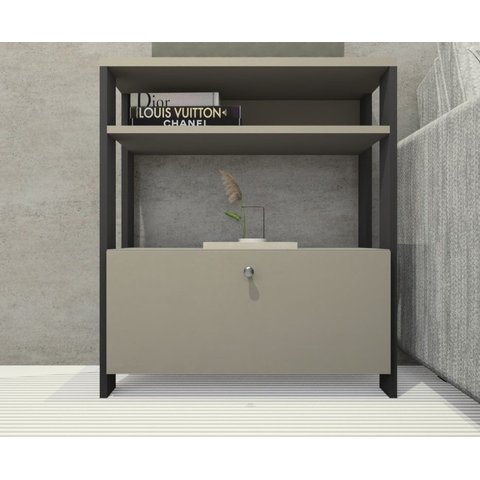 Aparador Multifuncional com Porta Basculante Mesinha, Mesa de Apoio, Sala, Cozinha. Cinza e Preto