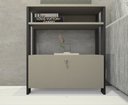 Ver imagem 1 de Aparador Multifuncional com Porta Basculante Mesinha, Mesa de Apoio, Sala, Cozinha. Cinza e Preto
