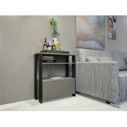 Aparador Multifuncional com Porta Basculante Mesinha, Mesa de Apoio, Sala, Cozinha Cinza e Preto - 1